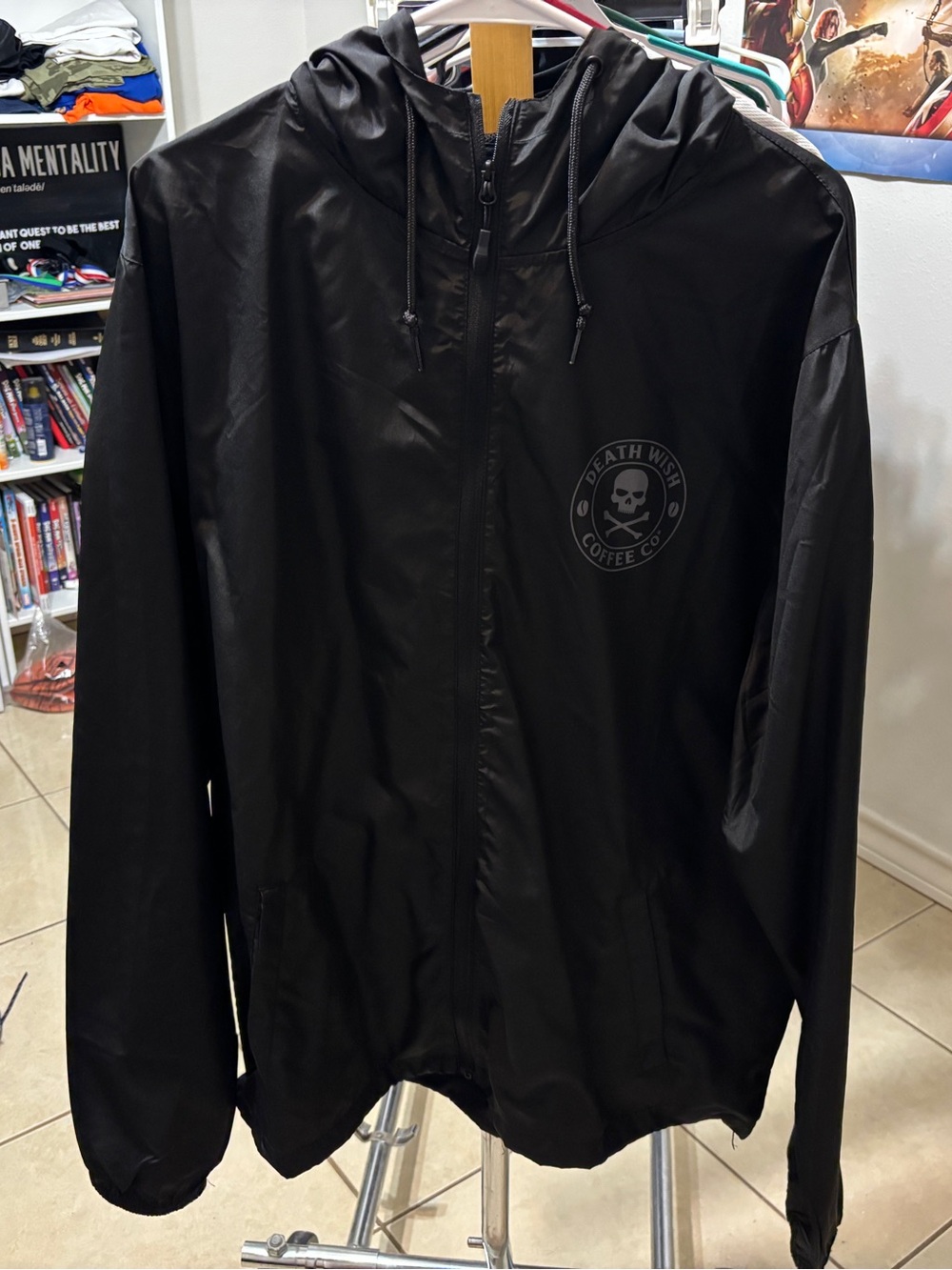 Death Wish Coffee Co. Black Windbreaker Jacket Skull Logo Men’s Size XL